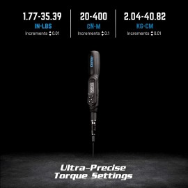 Capri Tools Digital Torque Screwdriver, Dual Direction, 1.77-35.39 in. lbs./20-400 cNm/2.04-40.82 kg-cm, 26000