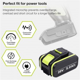 BaYte Lithium Battery 20V 5000mAh Rechargeable Battery Power Tools Battery 2 Pcs