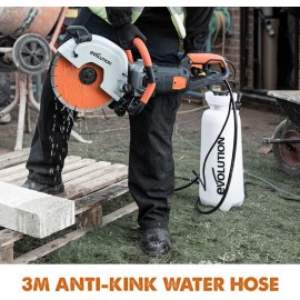 Evolution Power Tools Hand Pump Water Bottle for Disc Cutter / Concrete Saw, Water Dust Suppression, Universal Hose Connector Included, 15 Litre Capacity Tank, With 9ft 10In Anti-Kink Hose