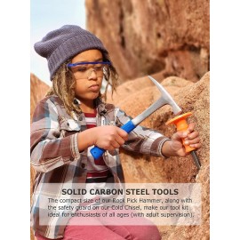 Rockhounding Tools - Geology Rock Pick Hammer Kit w/ 32 Page Rock Hounding Field Guide - Backpack to Carry Chisel & Pick Set - Geology Gifts for Kids & Adults - Gold Mining Equipment -(NAVY)
