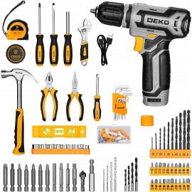 Power Drill Tool Set Kit: DEKO Cordless Drill Tool Box with 12V Battery Electric Drill Driver for Home Hand Repair Power Tools Sets Drills Case