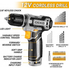 Power Drill Tool Set Kit: DEKO Cordless Drill Tool Box with 12V Battery Electric Drill Driver for Home Hand Repair Power Tools Sets Drills Case