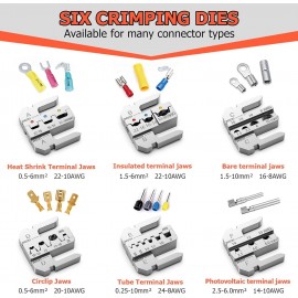 Crimping Tool Set, Preciva Ratchet Cable Crimp Plier Tool Kit, Electrical Terminal Cable Crimper with 6 Heads for Quick Change, Heat Shrink/Insulated/Bare/Ferrules/Spade Crimp/Solar Energy Terminals