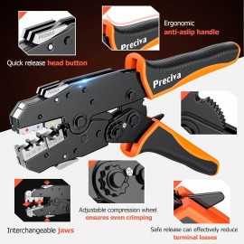 Crimping Tool Set, Preciva Ratchet Cable Crimp Plier Tool Kit, Electrical Terminal Cable Crimper with 6 Heads for Quick Change, Heat Shrink/Insulated/Bare/Ferrules/Spade Crimp/Solar Energy Terminals