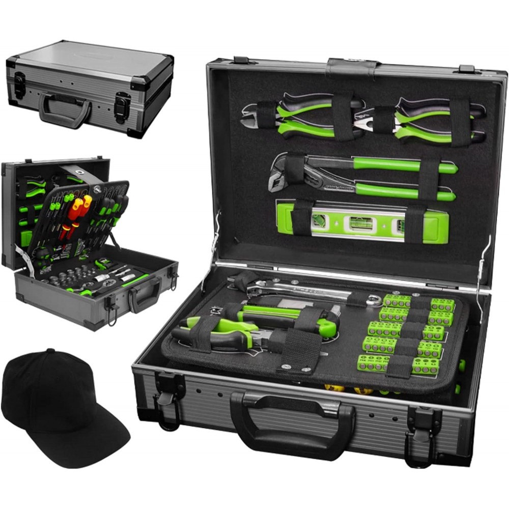 MANUFORE 114pcs Large Hand Tool Sets with Aluminium Box for Home Repair Auto Repair