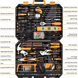 DEKO 228 Piece Socket Wrench Auto Repair Tool Combination Package Mixed Tool Set Hand Tool Kit with Plastic Toolbox Storage Case