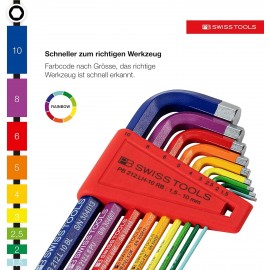 PB SWISS TOOLS Allen HEX L Long Key Set with Spherical Head Colored Model Rainbow