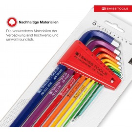 PB SWISS TOOLS Allen HEX L Long Key Set with Spherical Head Colored Model Rainbow
