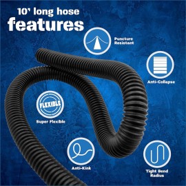 10 Foot Long Dust Collection Power Tool Hose Kit with 5 Fittings/Attachments for Multiple Types/ of Power Tools and Work Shop Vacuums