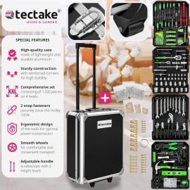 tectake Portable Tool Box Trolley, 1,200-Piece Kit, with 4 drawers & wheels. Essential DIY Tools Set, Home & Office Hand Tools, Mechanic Spanner Organiser, with Wheels - Home Improvement Starter Kit