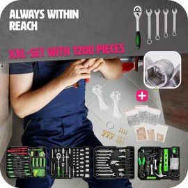 tectake Portable Tool Box Trolley, 1,200-Piece Kit, with 4 drawers & wheels. Essential DIY Tools Set, Home & Office Hand Tools, Mechanic Spanner Organiser, with Wheels - Home Improvement Starter Kit