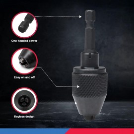 NEIKO 20753A Keyless Chuck Conversion Adapter | 1/4” Hex Shank | Convert Cordless Screwdrivers into Power Drills in Seconds | for Round-Shank Drill Bits | No Keys Needed to Tighten(Pack of 120)