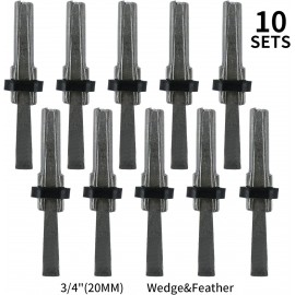 YaeTek 10 Pcs 3/4 Inch Plug Wedge and Feather Shims Stone Splitters Hand Tools for Splitting Concrete Marble Rock Stone Granite