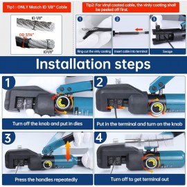 Muzata 45KN Upgraded Custom Hydraulic Hand Crimper Tool for 1/8 Stainless Steel Cable Railing Kit Hardware Wire Rope Swaging 1Pair Dies with Wire Cable Cutter CR09 CK12, CT1