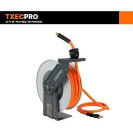 Txecpro Retractable Air Hose Reel, 3/8 IN x 30 FT Hybrid Air Hose MAX 300 PSI, Air compressor hose reel with 5 ft Lead in, Ceiling/Wall Mounted air hose, Heavy Duty air tool