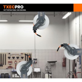 Txecpro Retractable Air Hose Reel, 3/8 IN x 30 FT Hybrid Air Hose MAX 300 PSI, Air compressor hose reel with 5 ft Lead in, Ceiling/Wall Mounted air hose, Heavy Duty air tool