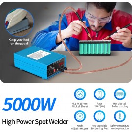 5000W Mini Battery Spot Welder, Portable Spot Welder Machine DIY Kit for 18650 Battery Pack Welding Tools, Adjustable Battery Welding Soldering Machine with Nickel Strip and Spot Welding Pen