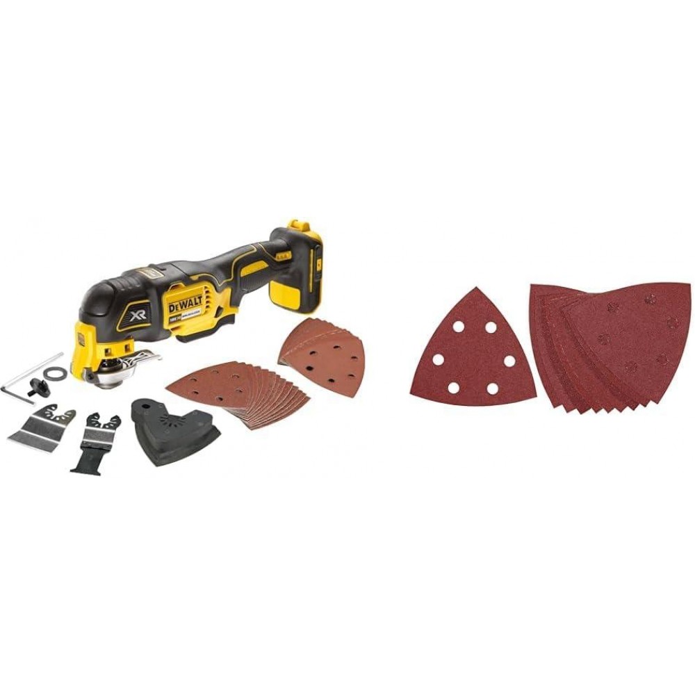 DEWALT DCS355N-XJ Oscillating Multi-Tool 18V Li-Ion Cordless Brushless Battery Powered, Large & DT3091-QZ DT3091-QZ-Hojas lija de detalle