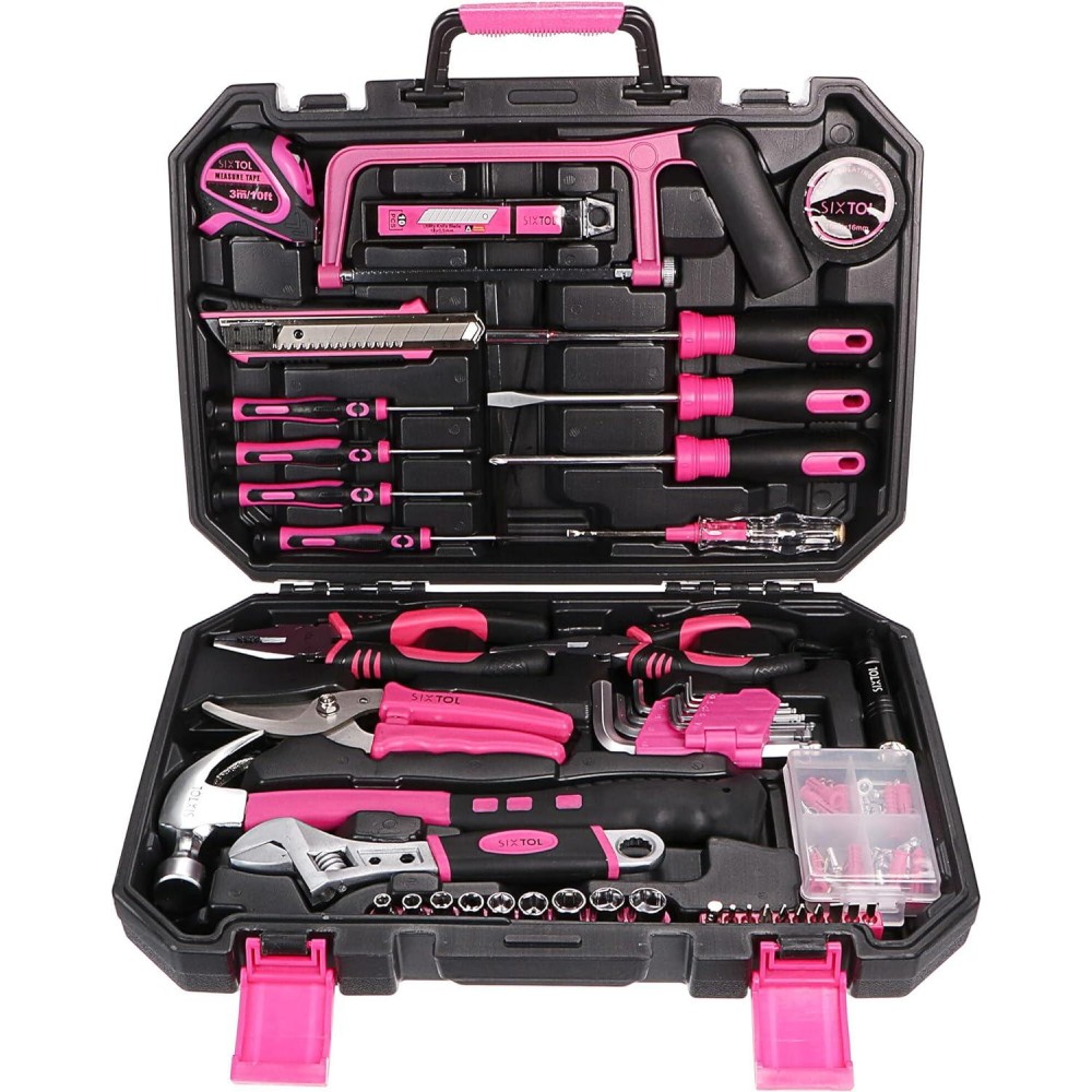 SIXTOL Home Pink 128 Piece Tool Set in a Tool Box