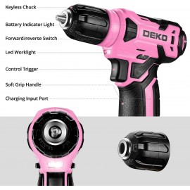 DEKOPRO Drill Set: Tool Set with 8V Pink Cordless Drill, Home Tool Kit with Drill, Hand Tool Kits for Women 126 Piece