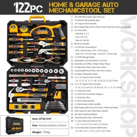 Hi-Spec 122-Piece Metric Auto Mechanics Tool Kit Set. Perfect for Car, Bike Repair & Maintenance. Comprehensive Hand Tool Set