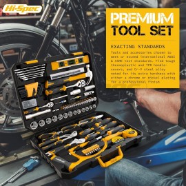 Hi-Spec 122-Piece Metric Auto Mechanics Tool Kit Set. Perfect for Car, Bike Repair & Maintenance. Comprehensive Hand Tool Set