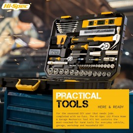 Hi-Spec 122-Piece Metric Auto Mechanics Tool Kit Set. Perfect for Car, Bike Repair & Maintenance. Comprehensive Hand Tool Set