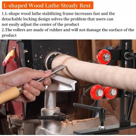 Wood Lathe Steady Rest, JAZORR L Shape Woodworking Steady Rest, Lathe Tool Rest,Wood Lathe Tools, Wood Lathe Tools and Accessories with Three Metal Fixing Wheels (Black)