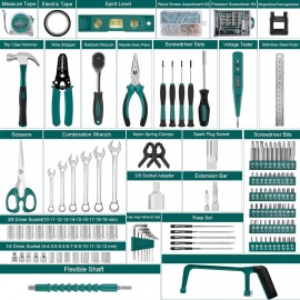 Sundpey Home Tool Kit 300-Pcs - Household Auto Repair Tool Set - Complete General Hand Tool Kits for Handyman & Precision Screwdriver Set & Wire Stripper & Metric Hex Key & Tool box Case for Men Women