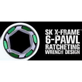 SK Hand Tool 80019 12 Piece X-Frame 6 Point Metric Fractional Combination Steel Ratcheting Wrench Set, Chrome, 1.7° Arc Swing, 216 Positions, Made in America