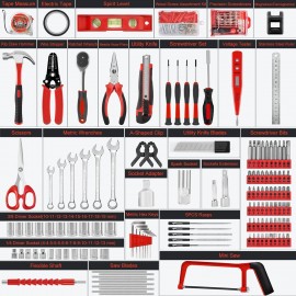 Sundpey Home Tool Kit 300-Pcs - Household Auto Repair Tool Set - Complete General Hand Tool Kits for Handyman & Precision Screwdriver Set & Wire Stripper & Metric Hex Key & Tool box Case for Men Women