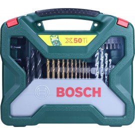 Bosch Electric Combi Drill EasyImpact 600 (600 W, in Carrying Case) & 50-Pieces X-Line Titanium Drill and Screwdriver Bit Set (for Wood, Masonry and Metal, Accessories Drills)
