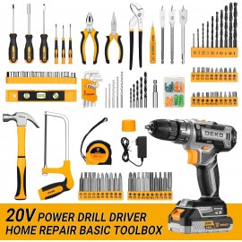 Cordless Drill Tool Kit Set: DEKO 20V Power Drill Tool Box with Battery Electric Drill Driver for Men Home Hand Repair Basic Toolbox Tools Sets Drills Case