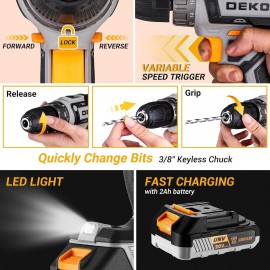 Cordless Drill Tool Kit Set: DEKO 20V Power Drill Tool Box with Battery Electric Drill Driver for Men Home Hand Repair Basic Toolbox Tools Sets Drills Case