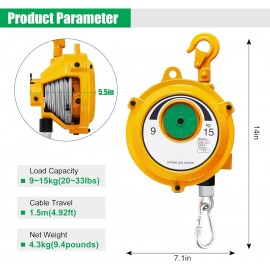 Spring Balancer 9~15kg(20~33lbs) Retractable Spring Tool Balancer Balancer Retractor with 1.5m Wire Rope Hanging Holding Equipment