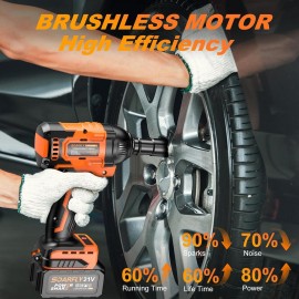 Cordless Impact Wrench, 1/2 Impact Gun, 21V Power Impact Driver, Max Torque 369ft-lbs(500N.m) Brushless Motor Electric Wrench with 4.0Ah Battery Rechargeable (500N.m)