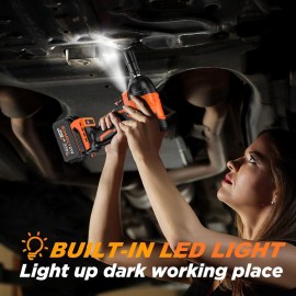Cordless Impact Wrench, 1/2 Impact Gun, 21V Power Impact Driver, Max Torque 369ft-lbs(500N.m) Brushless Motor Electric Wrench with 4.0Ah Battery Rechargeable (500N.m)