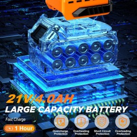 Cordless Impact Wrench, 1/2 Impact Gun, 21V Power Impact Driver, Max Torque 369ft-lbs(500N.m) Brushless Motor Electric Wrench with 4.0Ah Battery Rechargeable (500N.m)