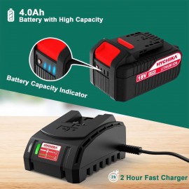 Impact Wrench, 18V 4.0Ah Battery, HYCHIKA Cordless Impact Driver 350Nm, 3000IPM Impact Frequency, 3pcs Sockets for 17/19/21mm, Adapter for 10mm Mandrel