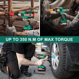 Impact Wrench, 18V 4.0Ah Battery, HYCHIKA Cordless Impact Driver 350Nm, 3000IPM Impact Frequency, 3pcs Sockets for 17/19/21mm, Adapter for 10mm Mandrel