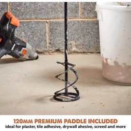Evolution Power Tools R120MXR-LI (Bare) Cordless Paddle Mixer, Portable, Paddle Included (Perfect for Plaster, Paint, Mortar, Cement) - Battery Not Included