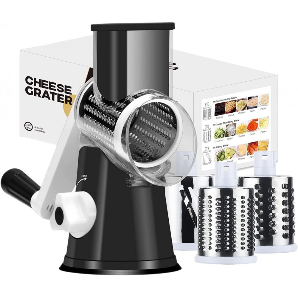 Ourokhome Rotary Cheese Grater Vegetable Slicer - Rotary Round Drum Gr
