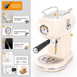 Mcilpoog Espresso Machine with Milk Foam Nozzle, Espresso Coffee Maker