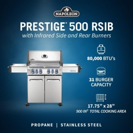 Napoleon P500RSIBPSS-3 Prestige 500 RSIB Propane Gas Grill, sq. in + I