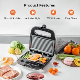 Geepas Panini Sandwich Press, 750W 2 Slice Sandwich Toaster Maker | No