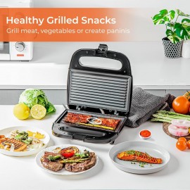 Geepas Panini Sandwich Press, 750W 2 Slice Sandwich Toaster Maker | No