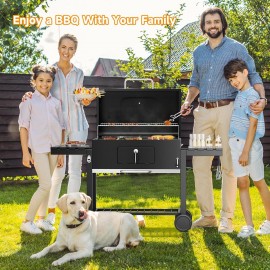 DKIEI Barbecue Grill, Portable Charcoal BBQ Grill with Wheel & 2 Foldi