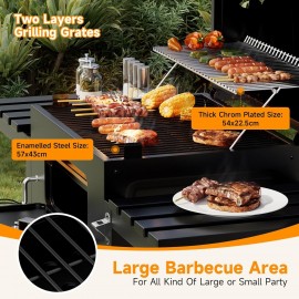 DKIEI Barbecue Grill, Portable Charcoal BBQ Grill with Wheel & 2 Foldi