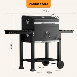 DKIEI Barbecue Grill, Portable Charcoal BBQ Grill with Wheel & 2 Foldi