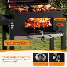 DKIEI Barbecue Grill, Portable Charcoal BBQ Grill with Wheel & 2 Foldi